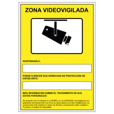 SEÑAL HOMOLOGADA AVISO CAMARAS DE VIGILANCIA 24 HORAS 210x297MM PVC AMARILLO ARCHIVO2000 6172-09 AM (Espera 4 dias)